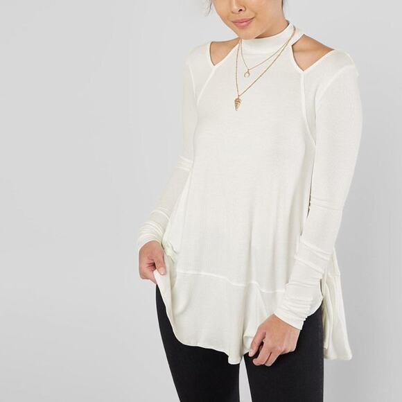 Free People Downtown Girl Cream Tunic Cold Shoulder SMALL - Picture 1 of 8